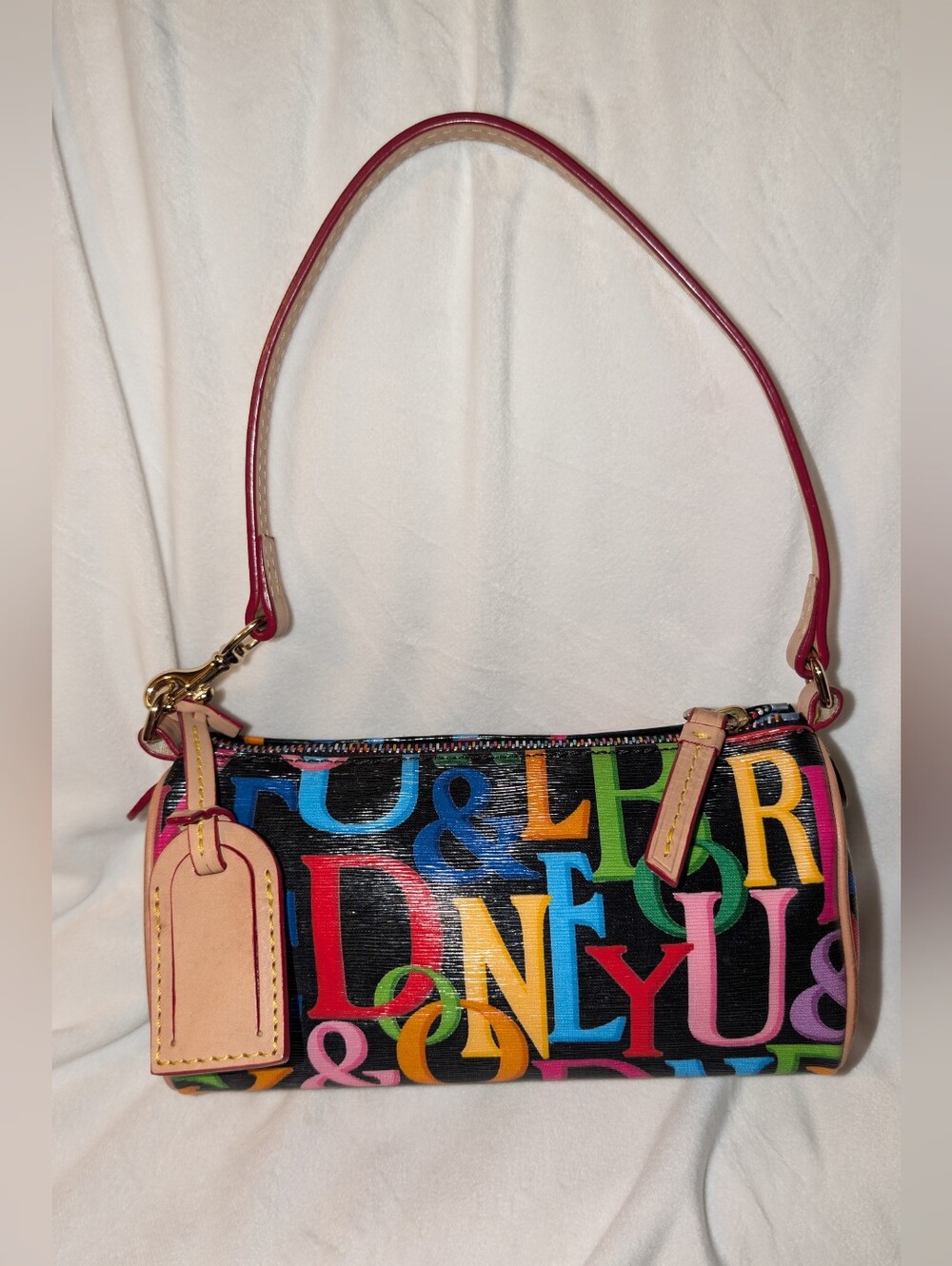 Dooney & Bourke Retro Grafica Mini Barrel Bag Rainbow Zipper Black Multi EUC